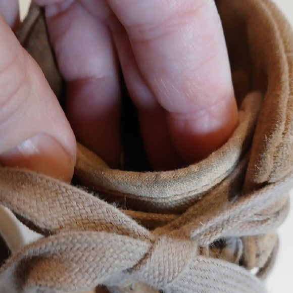 🤎 Chloé Kasia Suede Leather Canvas Tan Wedge Sneakers Size 39 Quiet Luxury - Picture 8 of 16